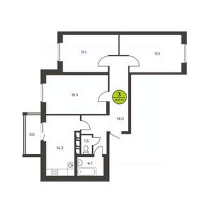 3-к квартира, вторичка, 92м2, 4/16 этаж