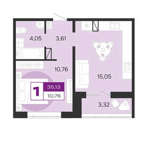 1-к квартира, вторичка, 35м2, 1/10 этаж