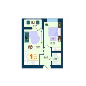 1-к квартира, вторичка, 39м2, 1/16 этаж