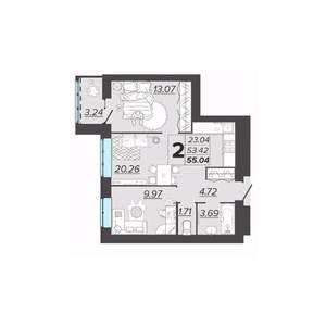 2-к квартира, вторичка, 55м2, 8/9 этаж