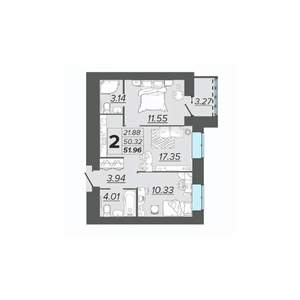 2-к квартира, вторичка, 52м2, 5/15 этаж