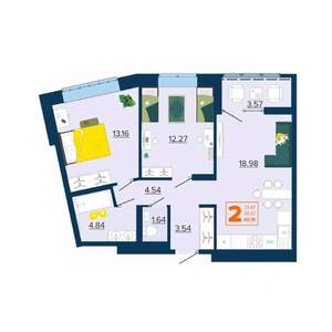 2-к квартира, вторичка, 61м2, 16/16 этаж