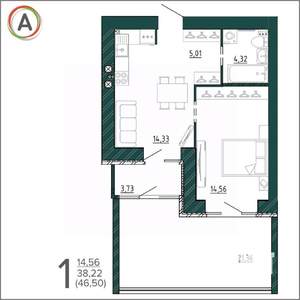 1-к квартира, вторичка, 47м2, 1/9 этаж