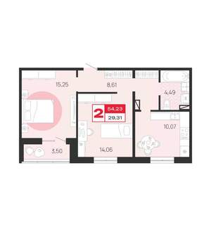 2-к квартира, вторичка, 54м2, 8/10 этаж