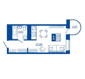 1-к квартира, вторичка, 27м2, 10/17 этаж