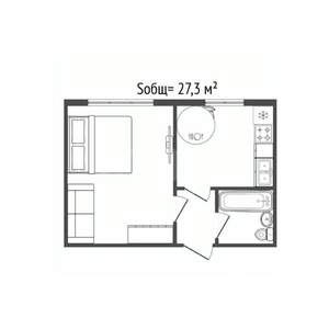 1-к квартира, вторичка, 27м2, 1/5 этаж