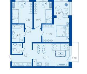 3-к квартира, вторичка, 69м2, 12/15 этаж