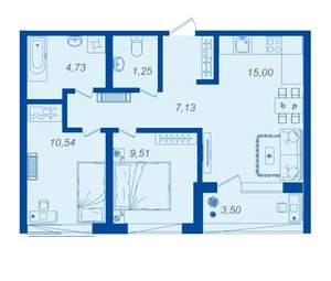 2-к квартира, вторичка, 49м2, 14/15 этаж