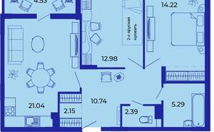 2-к квартира, вторичка, 73м2, 4/15 этаж