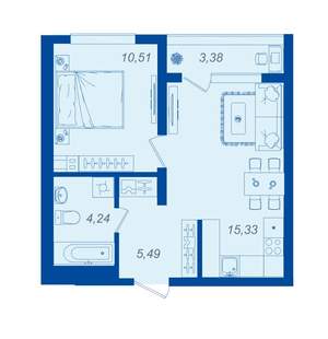 1-к квартира, вторичка, 37м2, 1/15 этаж