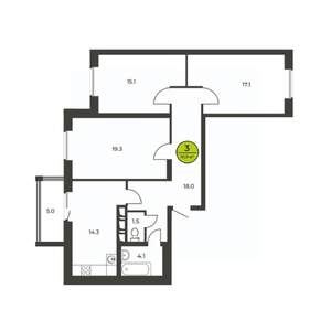 3-к квартира, вторичка, 92м2, 3/16 этаж