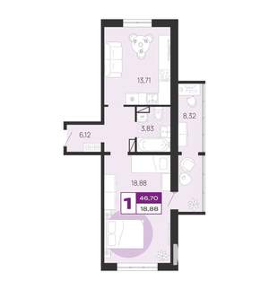 1-к квартира, вторичка, 47м2, 10/10 этаж