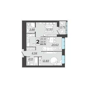 2-к квартира, вторичка, 61м2, 5/9 этаж