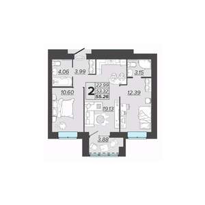 2-к квартира, вторичка, 55м2, 9/9 этаж