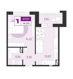 1-к квартира, вторичка, 37м2, 1/10 этаж