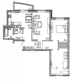 3-к квартира, сданный дом, 89м2, 1/16 этаж