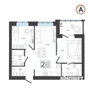 2-к квартира, вторичка, 66м2, 7/9 этаж
