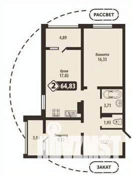 2-к квартира, строящийся дом, 65м2, 15/16 этаж