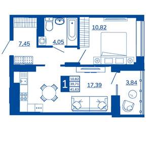 1-к квартира, вторичка, 41м2, 9/17 этаж