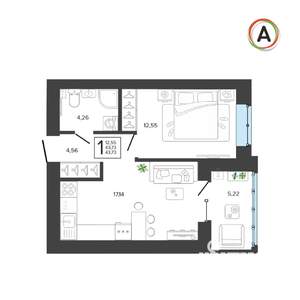 1-к квартира, вторичка, 44м2, 8/9 этаж