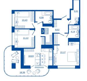 3-к квартира, вторичка, 97м2, 17/17 этаж