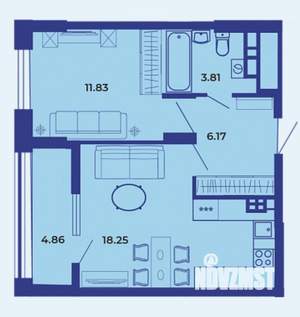 1-к квартира, вторичка, 45м2, 12/19 этаж