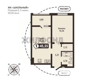 1-к квартира, строящийся дом, 46м2, 5/16 этаж