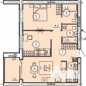 2-к квартира, сданный дом, 64м2, 2/4 этаж