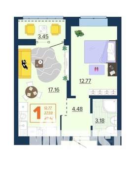 1-к квартира, вторичка, 39м2, 11/16 этаж