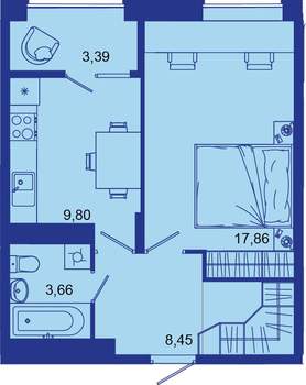 1-к квартира, вторичка, 43м2, 15/16 этаж