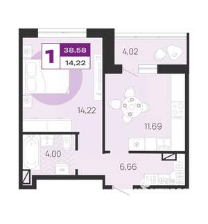 1-к квартира, вторичка, 39м2, 7/10 этаж