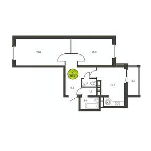 2-к квартира, вторичка, 74м2, 5/16 этаж