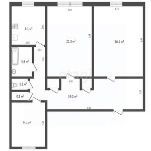 3-к квартира, вторичка, 85м2, 2/4 этаж