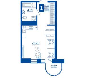 1-к квартира, вторичка, 28м2, 6/17 этаж