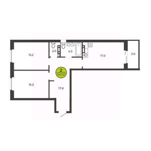 2-к квартира, вторичка, 74м2, 2/9 этаж