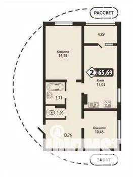 2-к квартира, строящийся дом, 66м2, 3/16 этаж