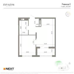 1-к квартира, вторичка, 43м2, 7/14 этаж