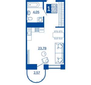 1-к квартира, вторичка, 28м2, 13/17 этаж
