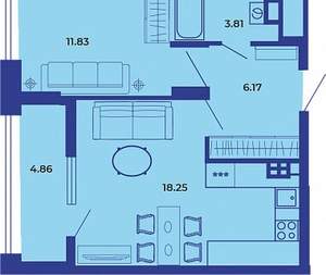 1-к квартира, вторичка, 45м2, 15/19 этаж
