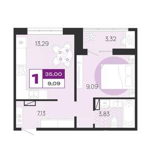 1-к квартира, вторичка, 35м2, 2/10 этаж