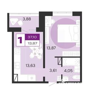 1-к квартира, вторичка, 37м2, 5/8 этаж