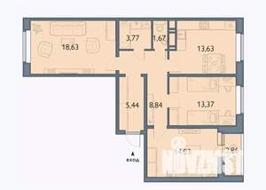 3-к квартира, строящийся дом, 81м2, 7/16 этаж