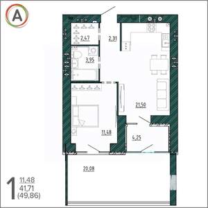 1-к квартира, вторичка, 50м2, 1/9 этаж