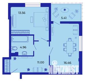 1-к квартира, сданный дом, 51м2, 9/9 этаж