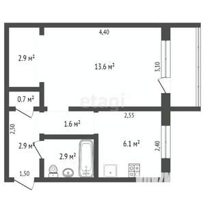 1-к квартира, вторичка, 31м2, 2/5 этаж