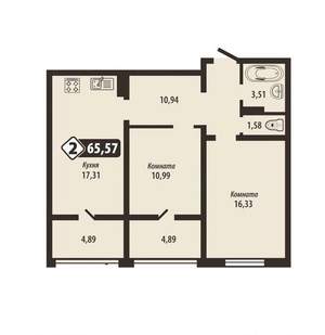 2-к квартира, вторичка, 66м2, 2/16 этаж