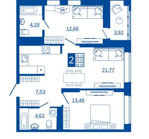 2-к квартира, вторичка, 66м2, 7/17 этаж