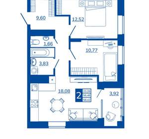 2-к квартира, вторичка, 58м2, 5/17 этаж