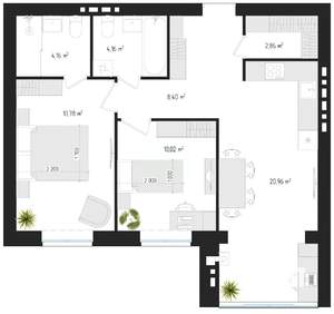 2-к квартира, вторичка, 64м2, 3/4 этаж