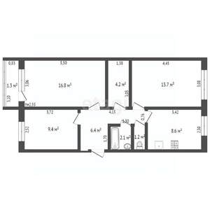 3-к квартира, вторичка, 62м2, 1/5 этаж